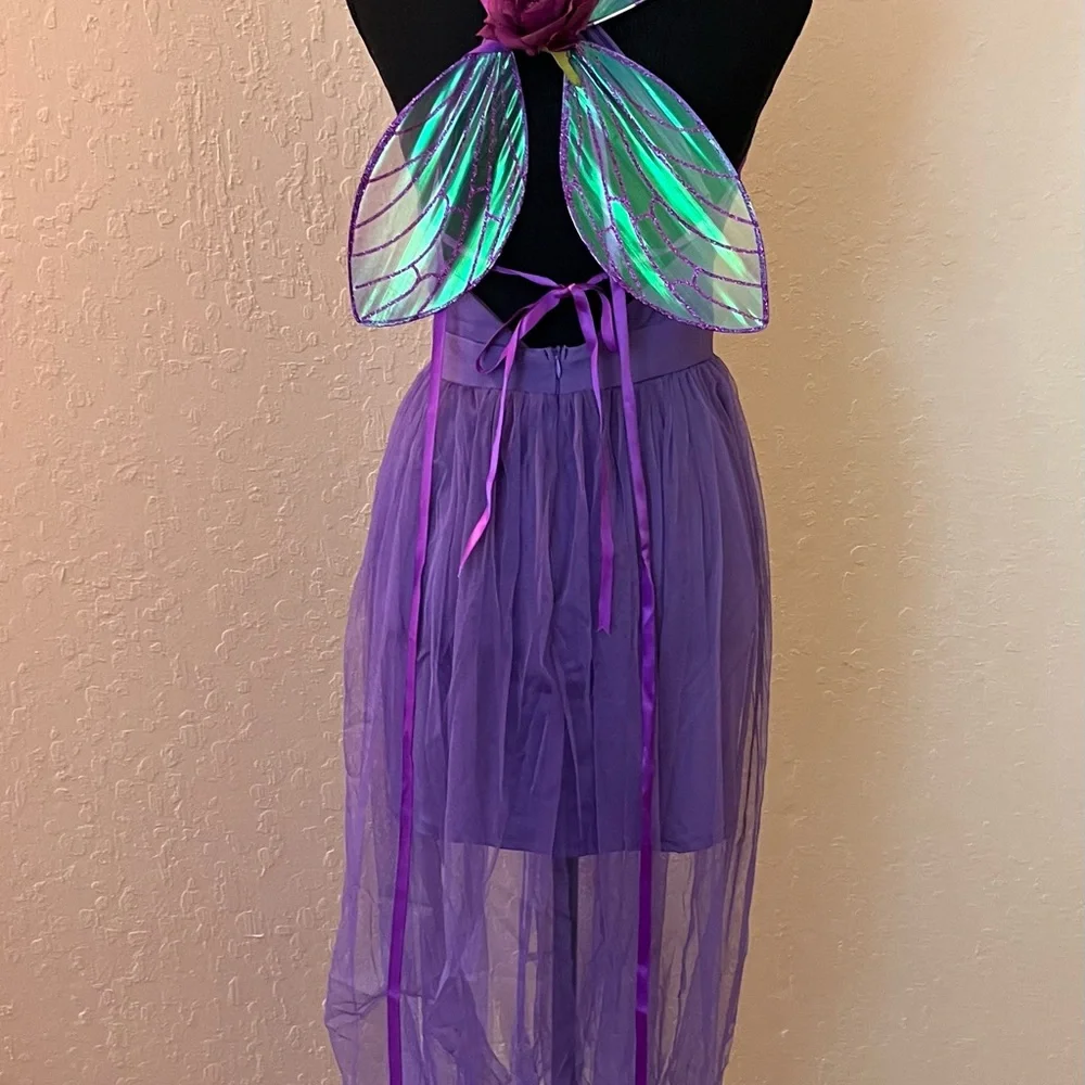 Roma Elegant Purple women’s High Low Dress with wings‎ - Picture 7 of 10